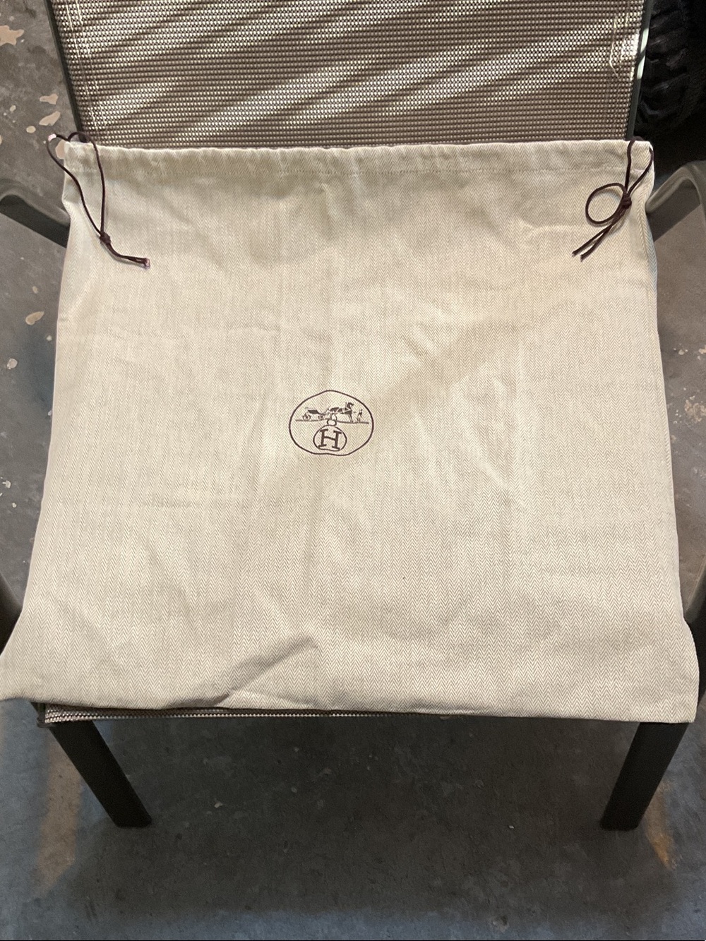 Hermes Beige Cotton Drawstring Logo Dust Bag with Brown Cord
